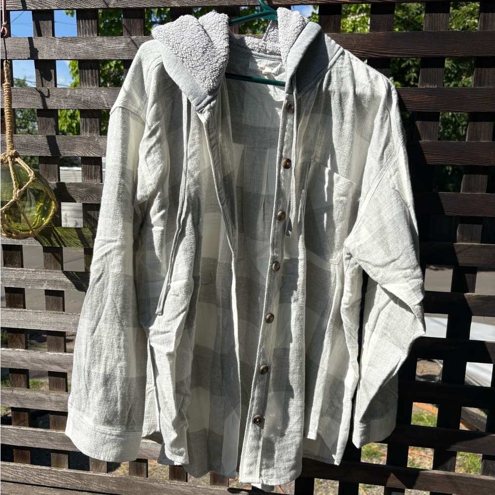 Maurices Light Gray plaid Hooded Shirt